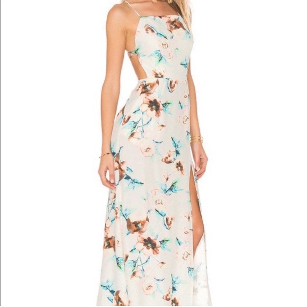 Stone Cold Fox Dress Womens‎ 1 White Floral Silk Halter Maxi Wedding Sundress